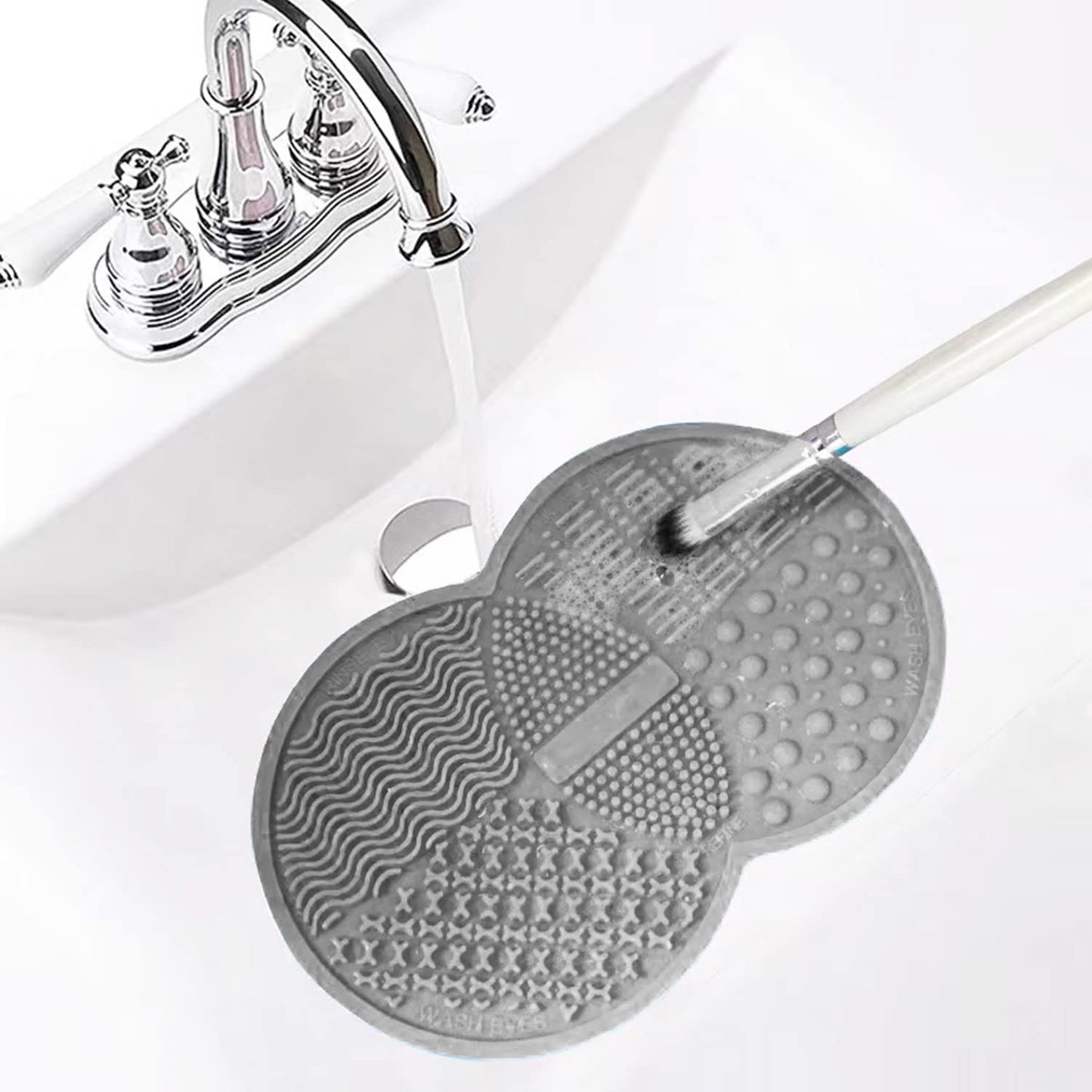 Silicone Makeup Brush & Sponge Cleaner - Cosmetic Brush Cleaning Mat, Suitable for Powder Puff (Gray)